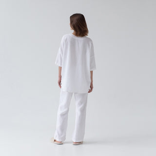 Optical White Color Linen Primrose Loungewear Set for Women Back View 3