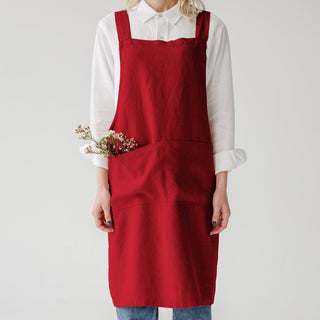 Red Pear Washed Linen Crossback Apron 1