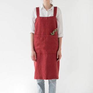Red Pear Washed Linen Pinafore Apron 