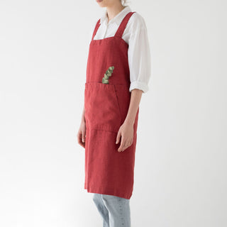 Red Pear Washed Linen Pinafore Apron 3