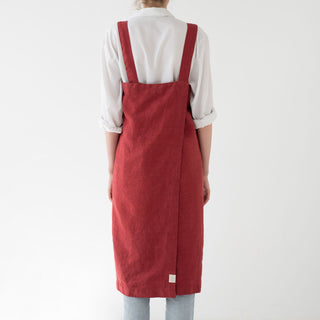 Red Pear Washed Linen Pinafore Apron 