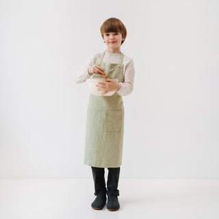 Sage Kids Washed Linen Apron with Bowl 
