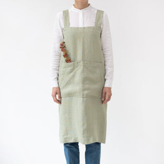 Sage Linen Pinafore Apron With Pockets 