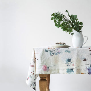 Watercolor Print Washed Linen Tablecloth 1