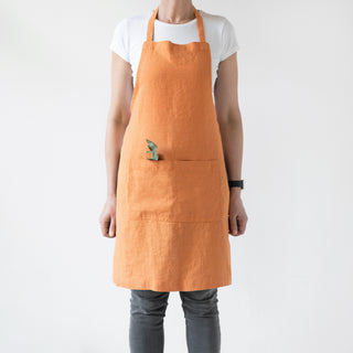 Tangerine Washed Linen Apron 