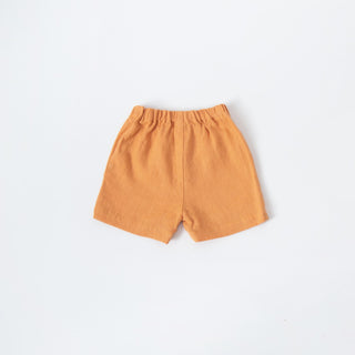 Kids Tangerine Linen Owl Shorts 2
