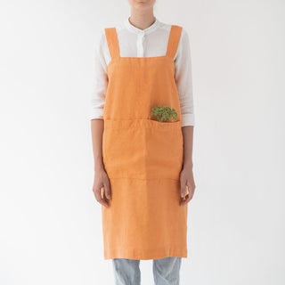 Tangerine Washed Linen Pinafore Apron 