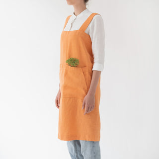 Tangerine Washed Linen Pinafore Apron 3