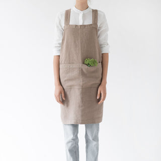 Taupe Washed Linen Crossback Apron 