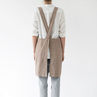 Taupe Washed Linen Crossback Apron 
