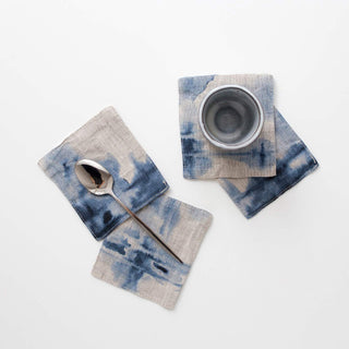 Set of 4 Tie Dye on Natural Washed Linen Coasters 2 