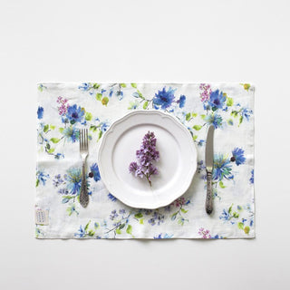 Flowers on White Washed Linen Placemat 