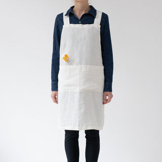 White Linen Crossback Apron With Pockets 