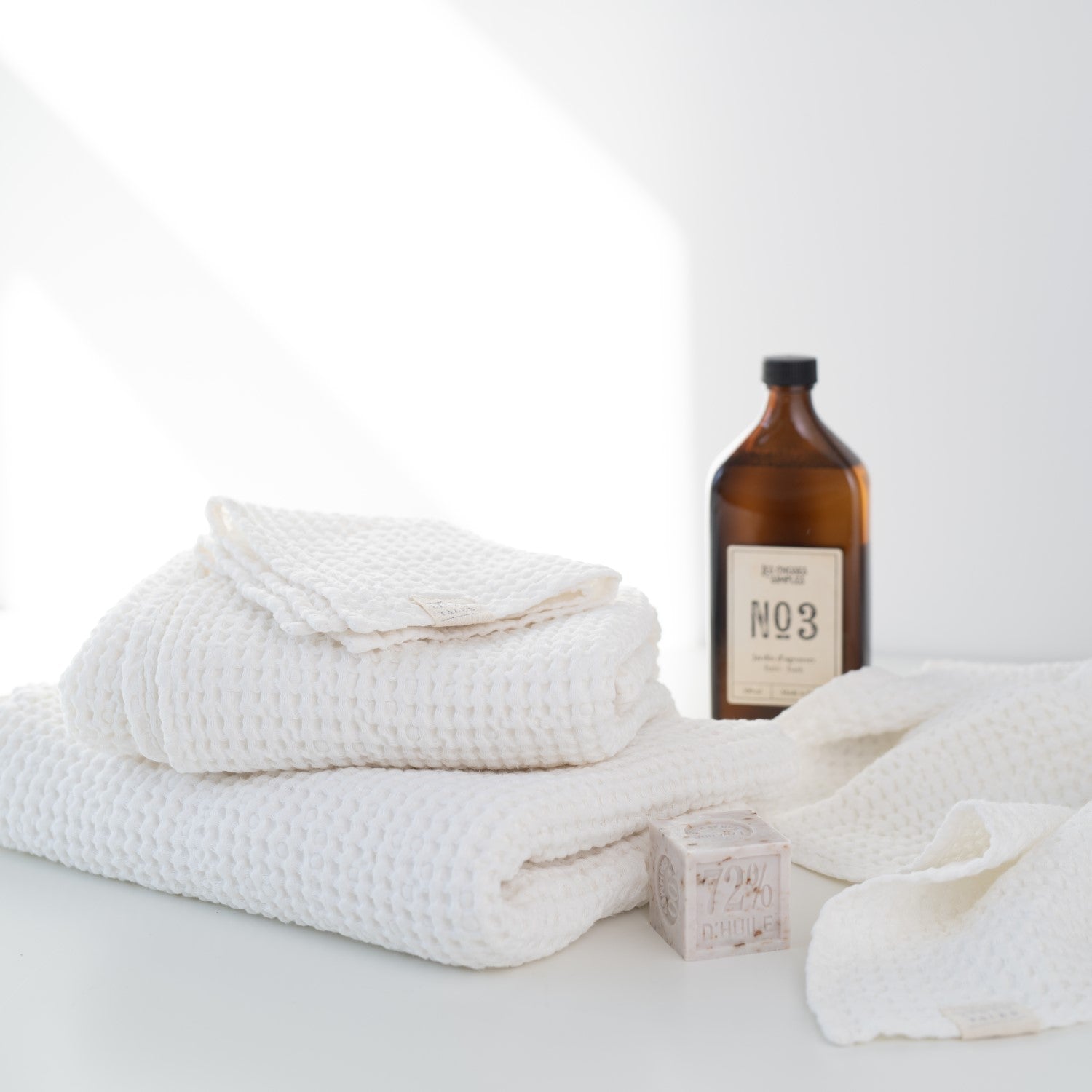 Waffle Towel 50x70 cm, Natural / White