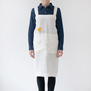 White Linen Pinafore Apron With Pockets 