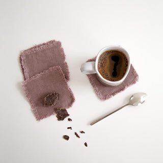 Ashes of Roses Linen Coasters with Fringes Set of 4 - Linen Tales 