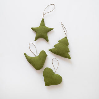 Christmas Green Linen Christmas Tree Decorations Set of 4 - Linen Tales USA 