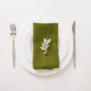 Christmas Green Linen Napkins with Fringes Set of 2 - Linen Tales USA 