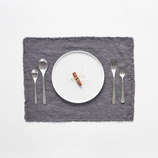 Dark Grey Linen Placemat with Fringes - Linen Tales 