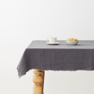 Dark Grey Linen Tablecloth with Fringes - Linen Tales 