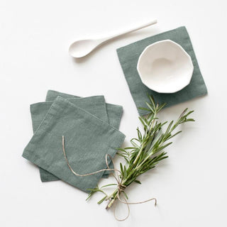 Green Milieu Linen Coasters Set of 4 - Linen Tales 