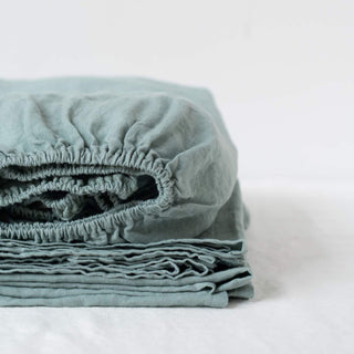 Green Milieu Linen Fitted Sheet - Linen Tales 