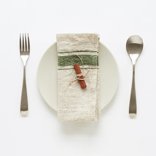Green Stripe Vintage Linen Napkins Set of 2 - Linen Tales USA 