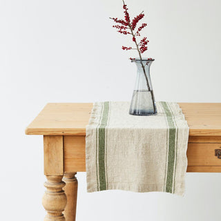 Green Stripe Vintage Linen Table Runner - Linen Tales USA 