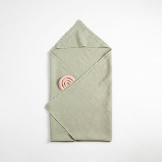 Kids Sage Linen Fine Waffle Hooded Towel - Linen Tales 