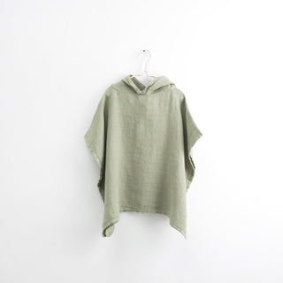 Kids Sage Linen Fine Waffle Poncho - Linen Tales 