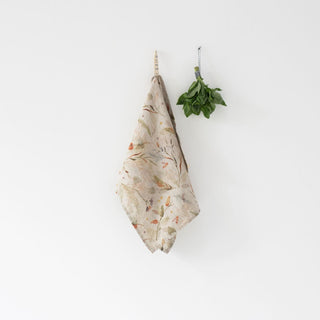 Leaves on Natural Linen Kitchen Towel - Linen Tales USA 