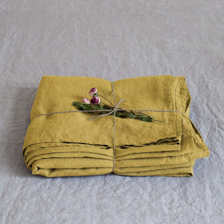 Lemon Curry Linen Flat Sheet - Linen Tales 