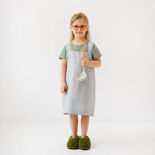 Light Grey Kids Linen Pinafore Apron - Linen Tales 