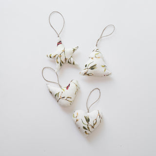 Mistletoe Linen Christmas Tree Decorations Set of 4 - Linen Tales USA 1