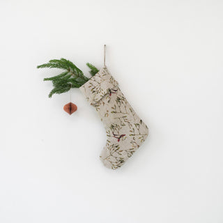 Mistletoe on Natural Linen Christmas Stocking - Linen Tales USA 