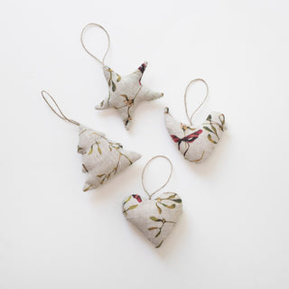 Mistletoe on Natural Linen Christmas Tree Decorations Set of 4 - Linen Tales USA 1