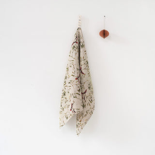 Mistletoe on Natural Linen Kitchen Towel - Linen Tales USA 