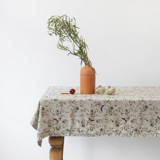 Mistletoe on Natural Linen Tablecloth - Linen Tales USA 