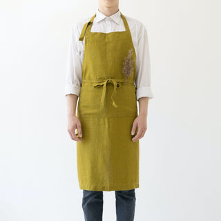Moss Green Linen Chef Apron - Linen Tales 