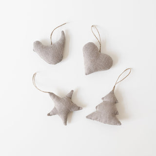 Natural Linen Christmas Tree Decorations Set of 4 - Linen Tales USA 
