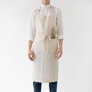Natural White Stripes Linen Chef Apron - Linen Tales 