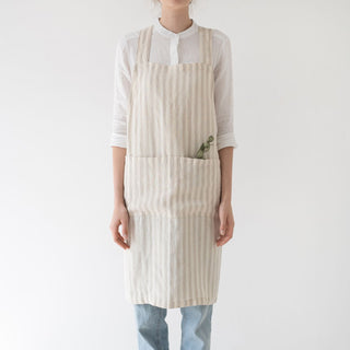 Natural White Stripes Linen Crossback Apron - Linen Tales 1