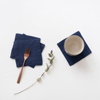 Navy Linen Coasters Set of 4 - Linen Tales 