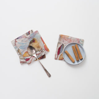 Orange Flow on Natural Linen Coasters Set of 4 - Linen Tales 