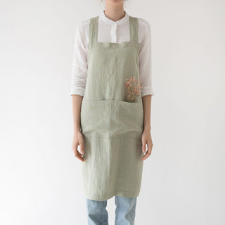 Sage Linen Crossback Apron - Linen Tales 1