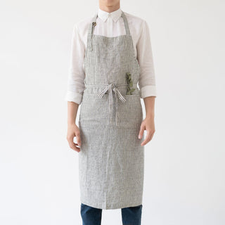 Thin Black Stripes Linen Chef Apron - Linen Tales 
