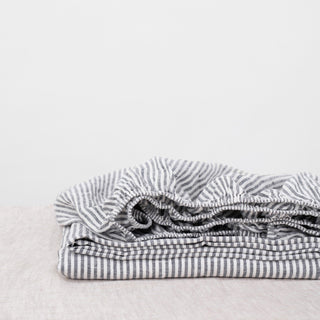 Thin Black Stripes Linen Fitted Sheet - Linen Tales 