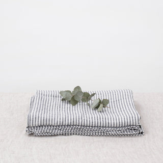 Thin Black Stripes Linen Flat Sheet - Linen Tales 