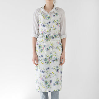 White Flowers Linen Chef Apron - Linen Tales 