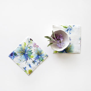 White Flowers Linen Coasters Set of 4 - Linen Tales 